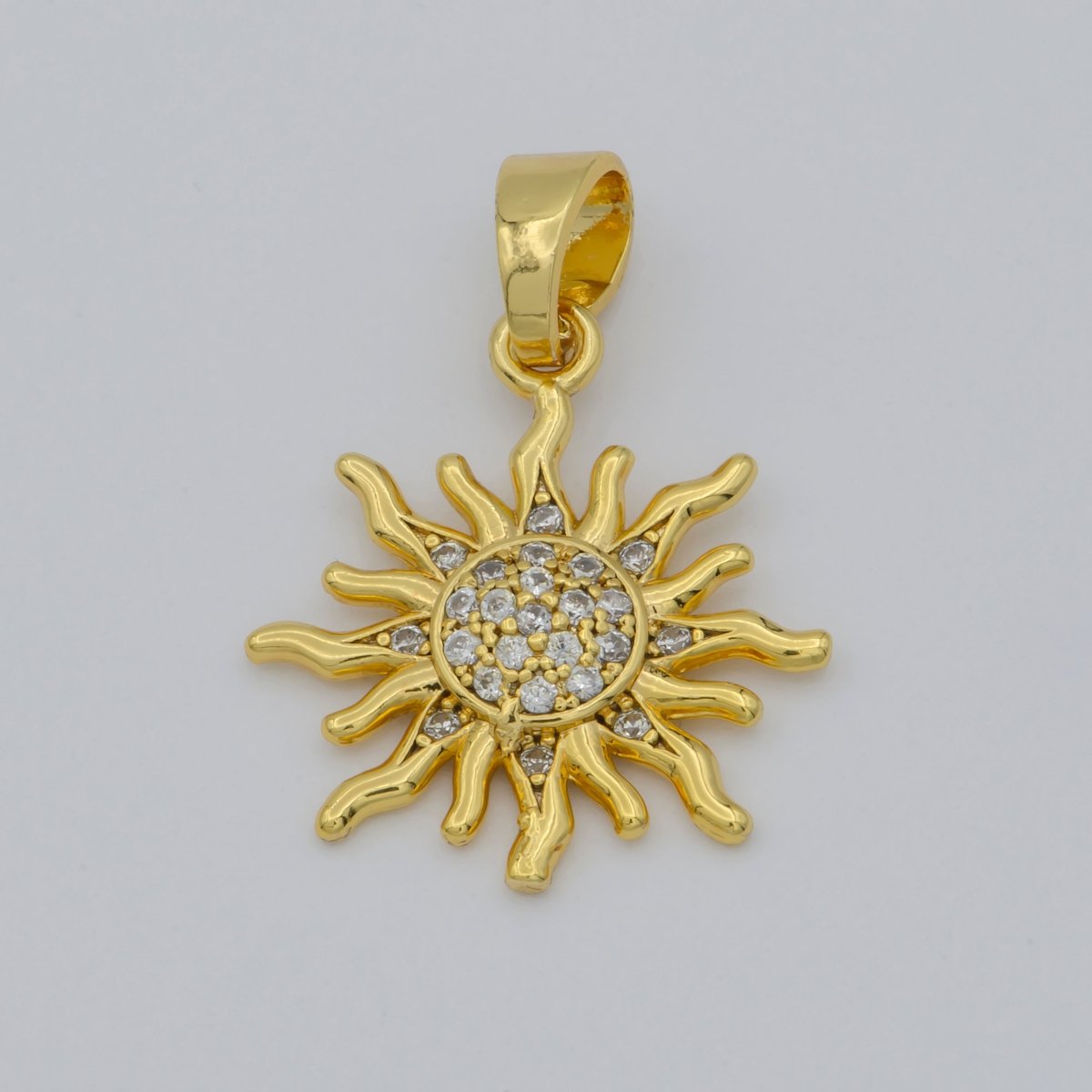 Gold Sunburst Sunshine Pave Cubic Zirconia Gold Filled Pendants for DIY Jewelry Making H-731 - DLUXCA