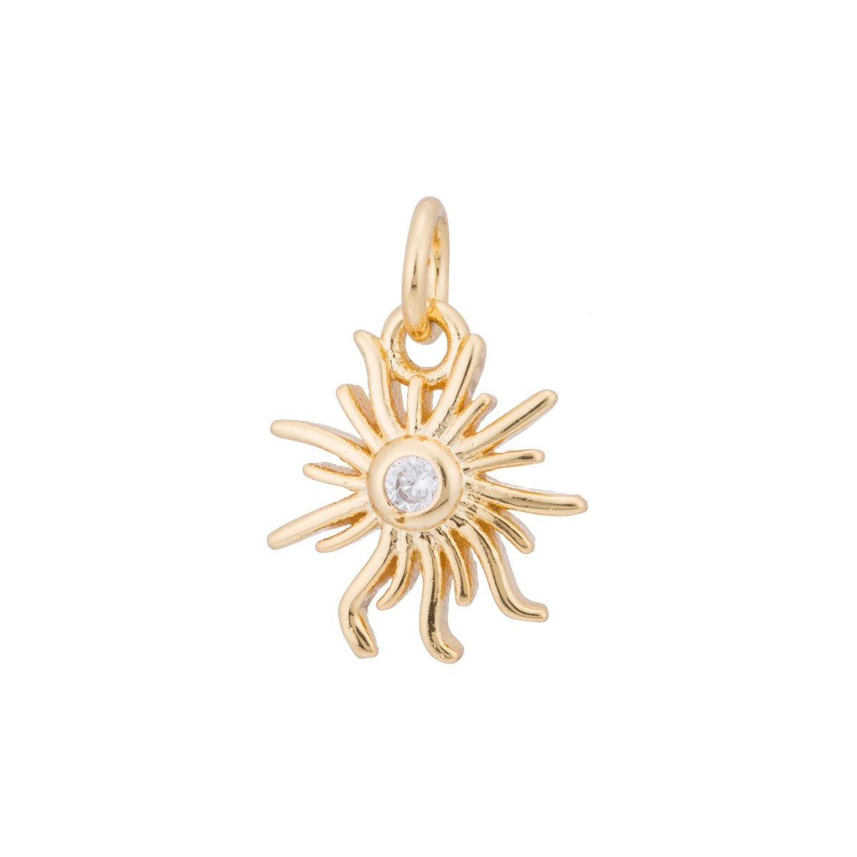 Gold Sunshine, Sun Bright, Sunburst, Celestial, Sunny DIY Craft Cubic Zirconia Bracelet Charm Bead Finding Pendant For Jewelry Making, C-176 - DLUXCA