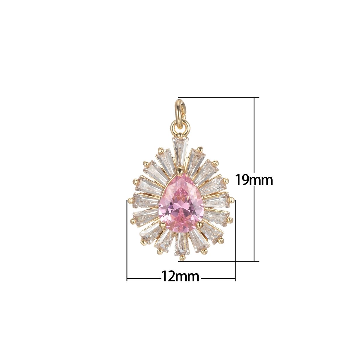 Gold Tear Drop Charm Baguette Cubic Oval Pendant Dangle Charms for Necklace Earring Supply Component E-845-E-847