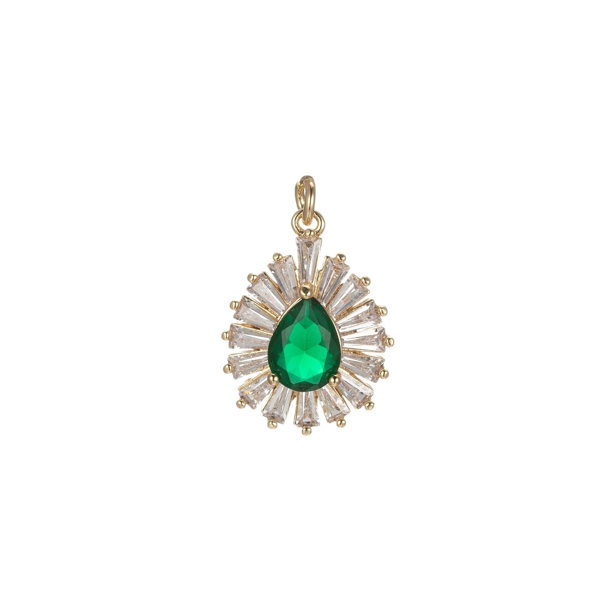 Gold Tear Drop Charm Baguette Cubic Oval Pendant Dangle Charms for Necklace Earring Supply Component E-845-E-847