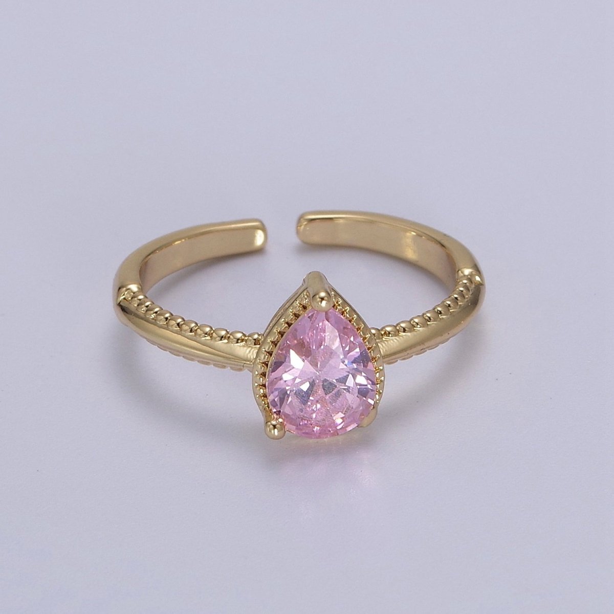 Gold Tear Drop Ring- CZ Pear Cut Ring Eye Tear Cubic Zirconia Open Adjustable Ring S-442 ~ S-447