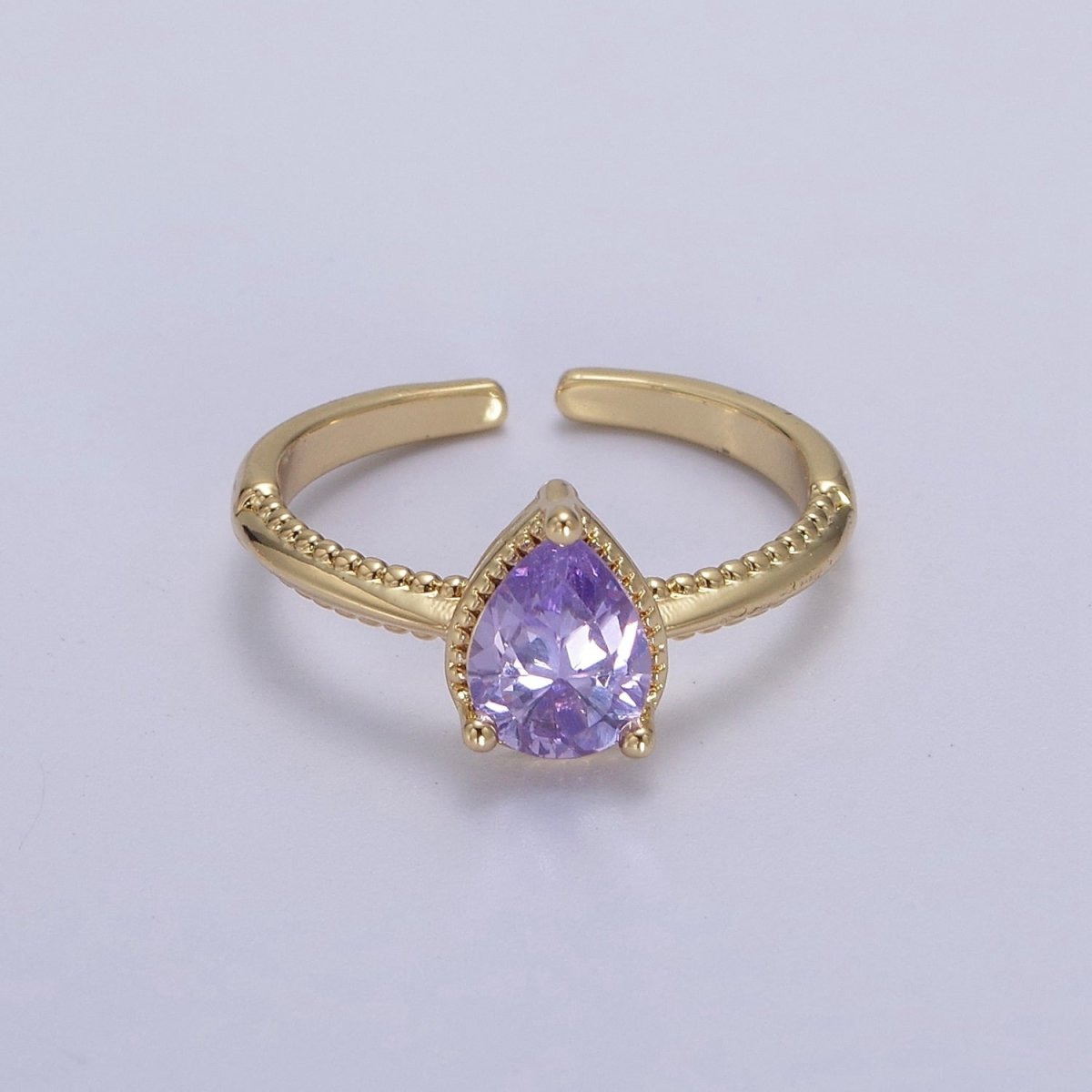 Gold Tear Drop Ring- CZ Pear Cut Ring Eye Tear Cubic Zirconia Open Adjustable Ring S-442 ~ S-447