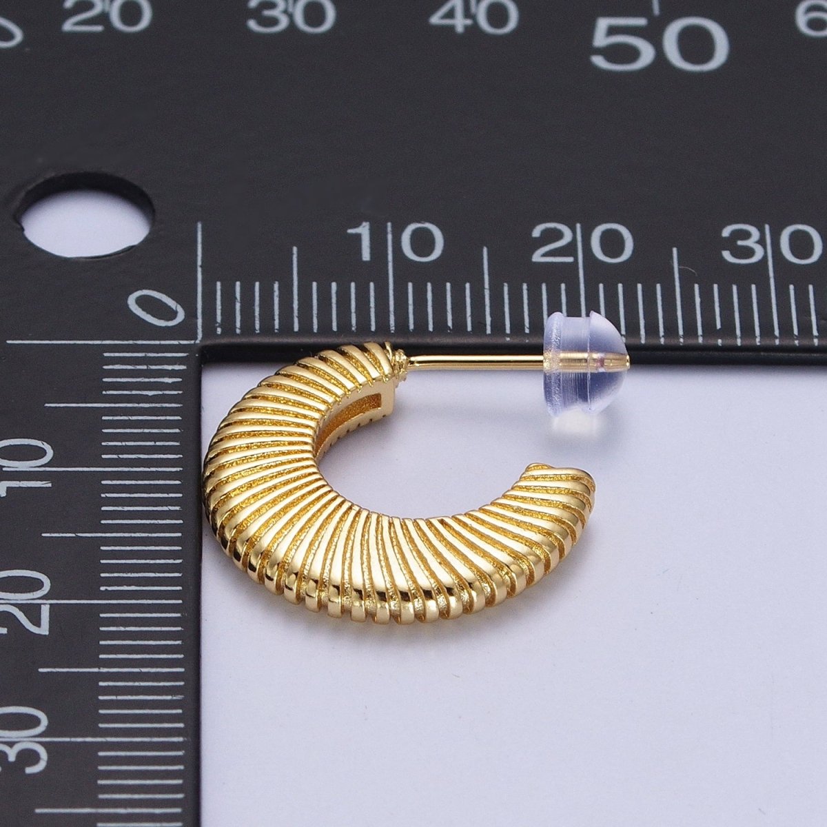 Gold Thin Textured C Shaped 15mm, 20mm, 24.5mm Hoops Earrings | AD-096