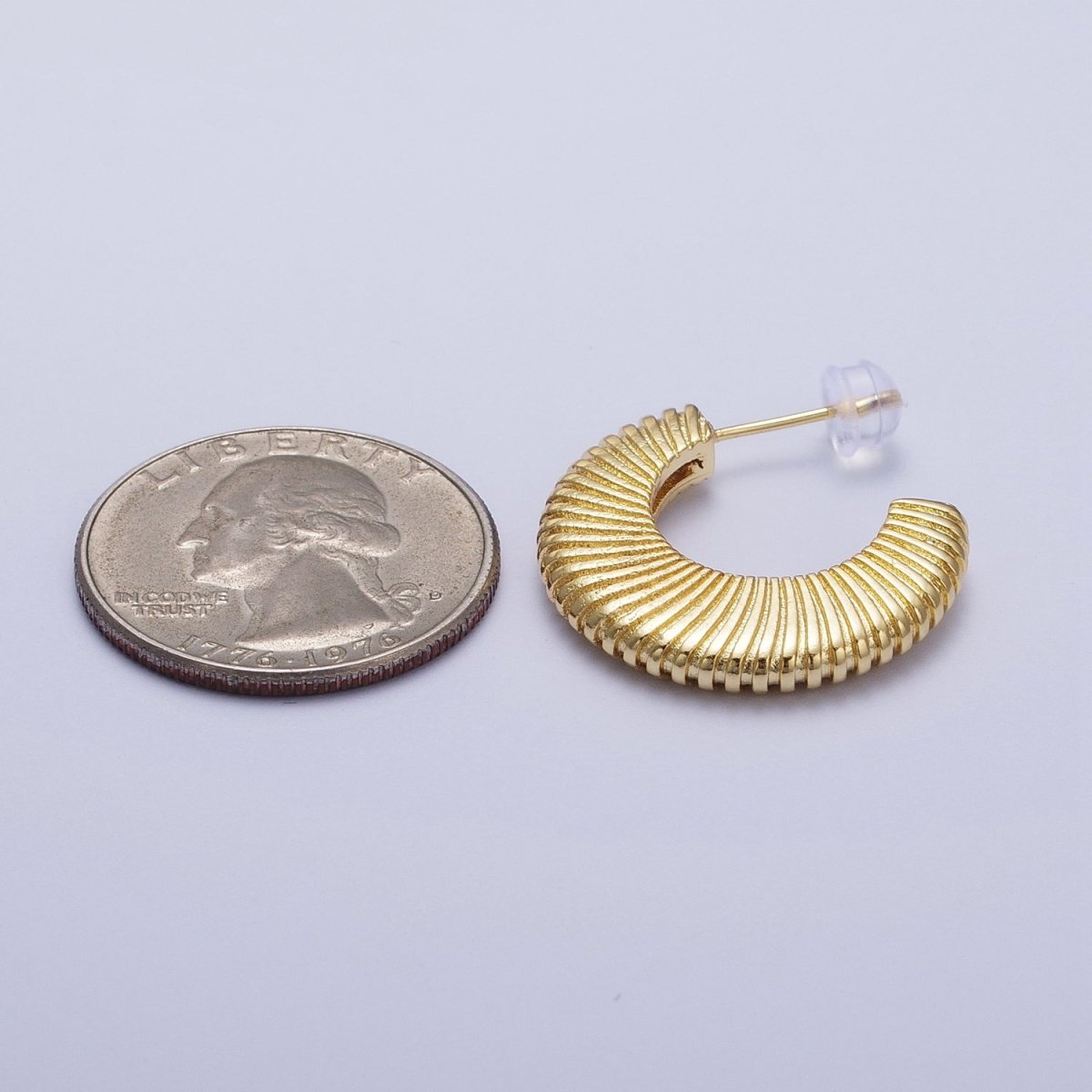 Gold Thin Textured C Shaped 15mm, 20mm, 24.5mm Hoops Earrings | AD-096