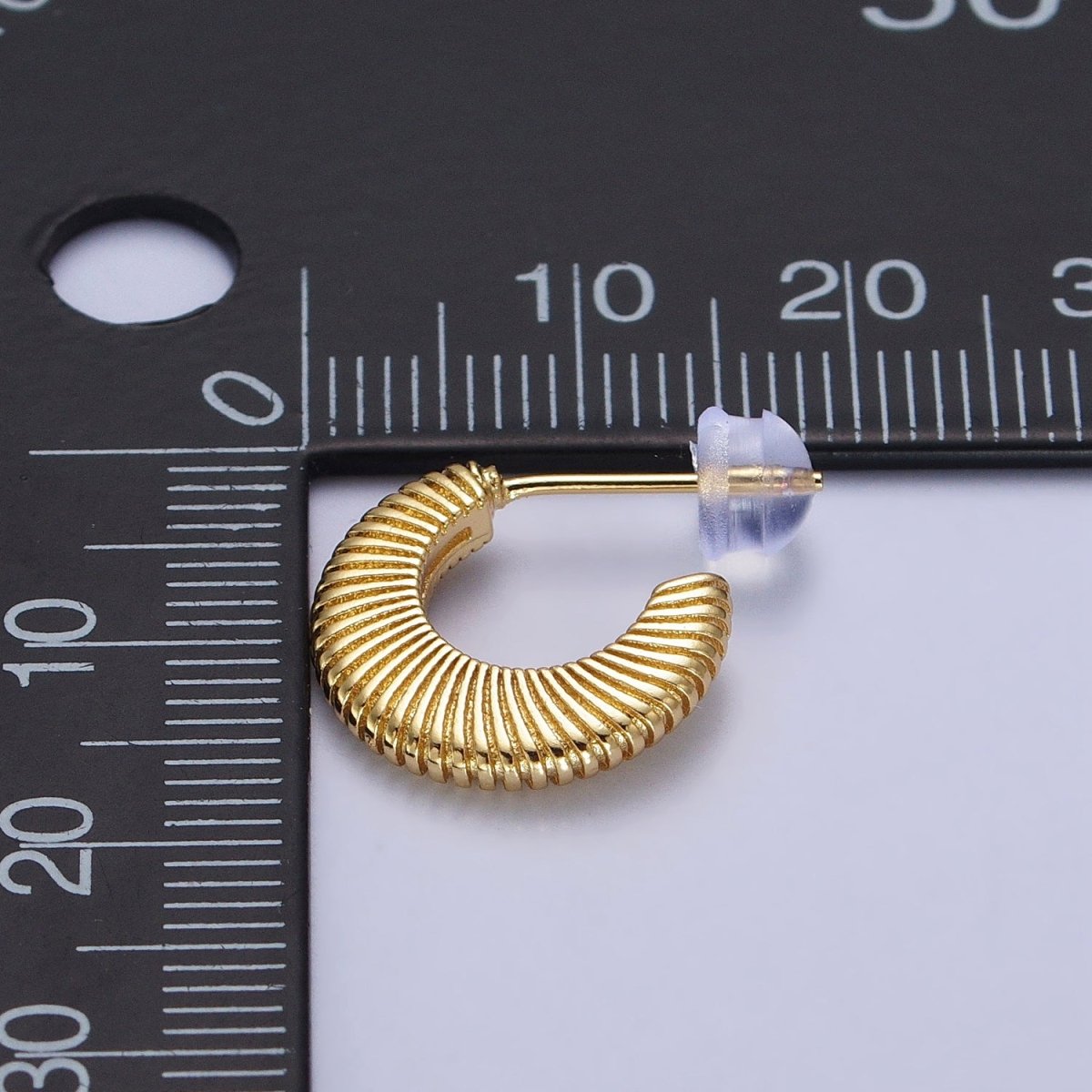 Gold Thin Textured C Shaped 15mm, 20mm, 24.5mm Hoops Earrings | AD-096