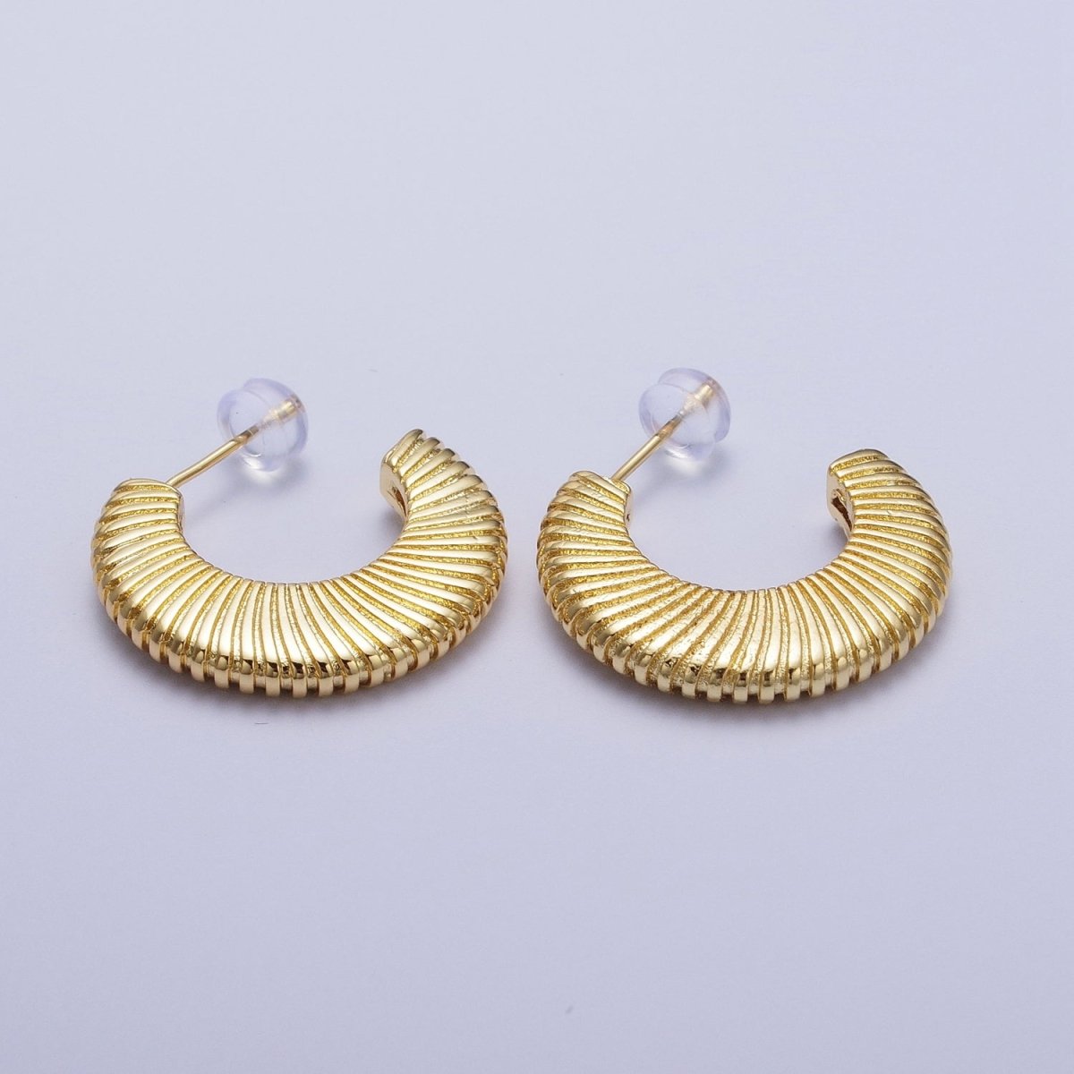 Gold Thin Textured C Shaped 15mm, 20mm, 24.5mm Hoops Earrings | AD-096