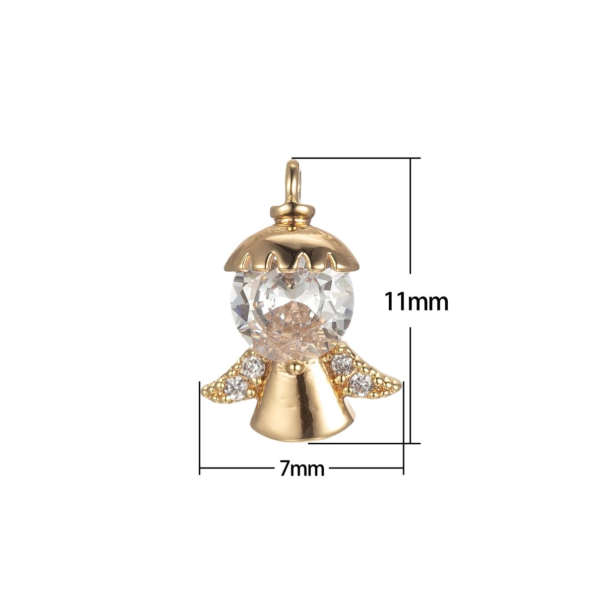 Gold Tiny Angel Charm, Tiny Angel Pendant, Cubic Angel Charm Bracelet Necklace Clear Pink Purple Angel Charm Supply E-855 E-856 E-857