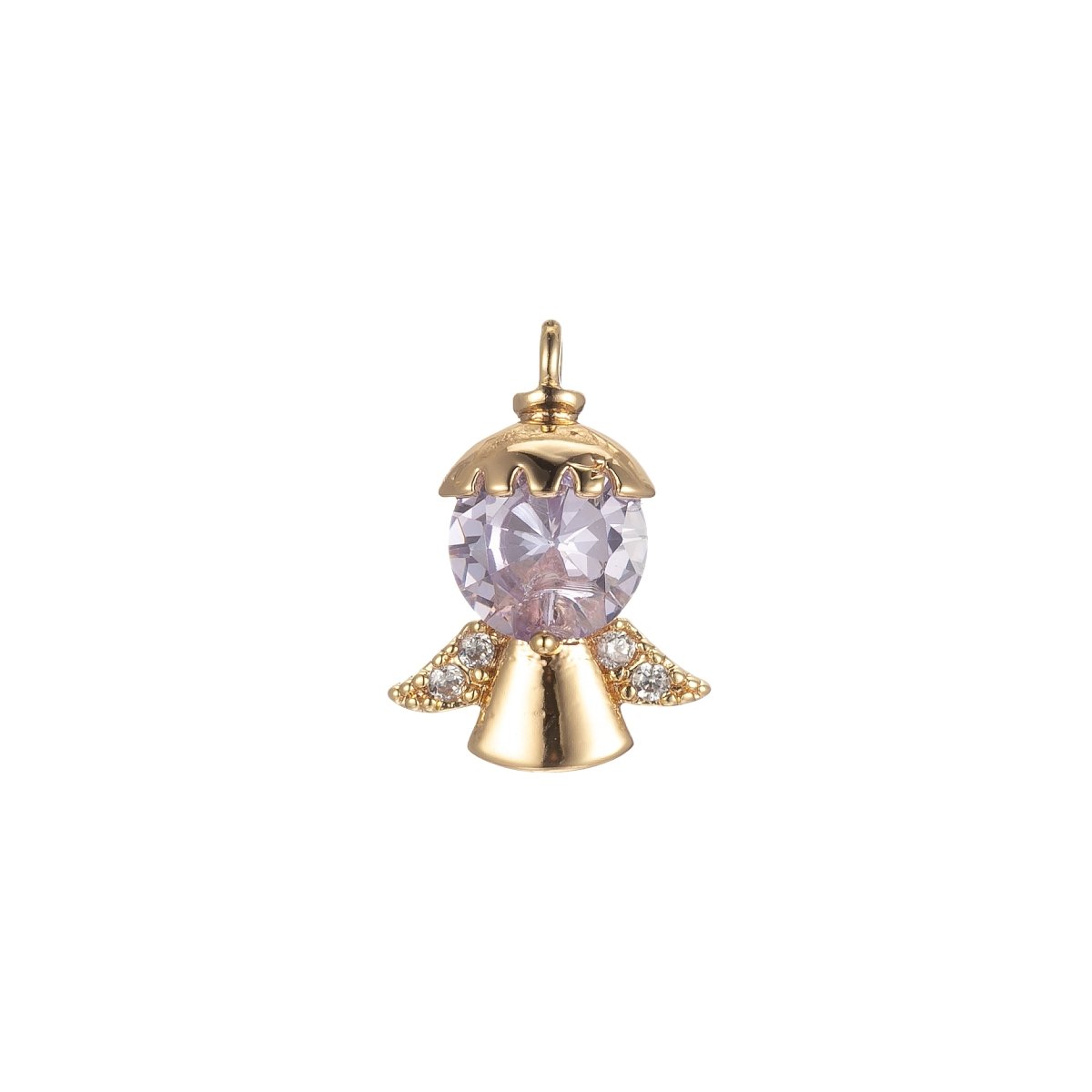 Gold Tiny Angel Charm, Tiny Angel Pendant, Cubic Angel Charm Bracelet Necklace Clear Pink Purple Angel Charm Supply E-855 E-856 E-857