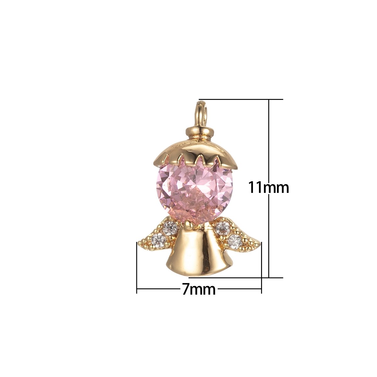 Gold Tiny Angel Charm, Tiny Angel Pendant, Cubic Angel Charm Bracelet Necklace Clear Pink Purple Angel Charm Supply E-855 E-856 E-857
