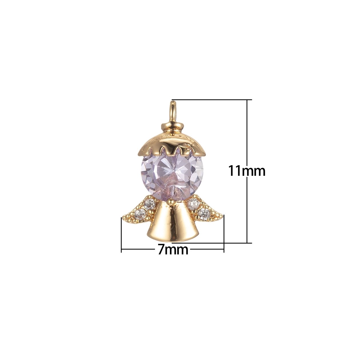 Gold Tiny Angel Charm, Tiny Angel Pendant, Cubic Angel Charm Bracelet Necklace Clear Pink Purple Angel Charm Supply E-855 E-856 E-857