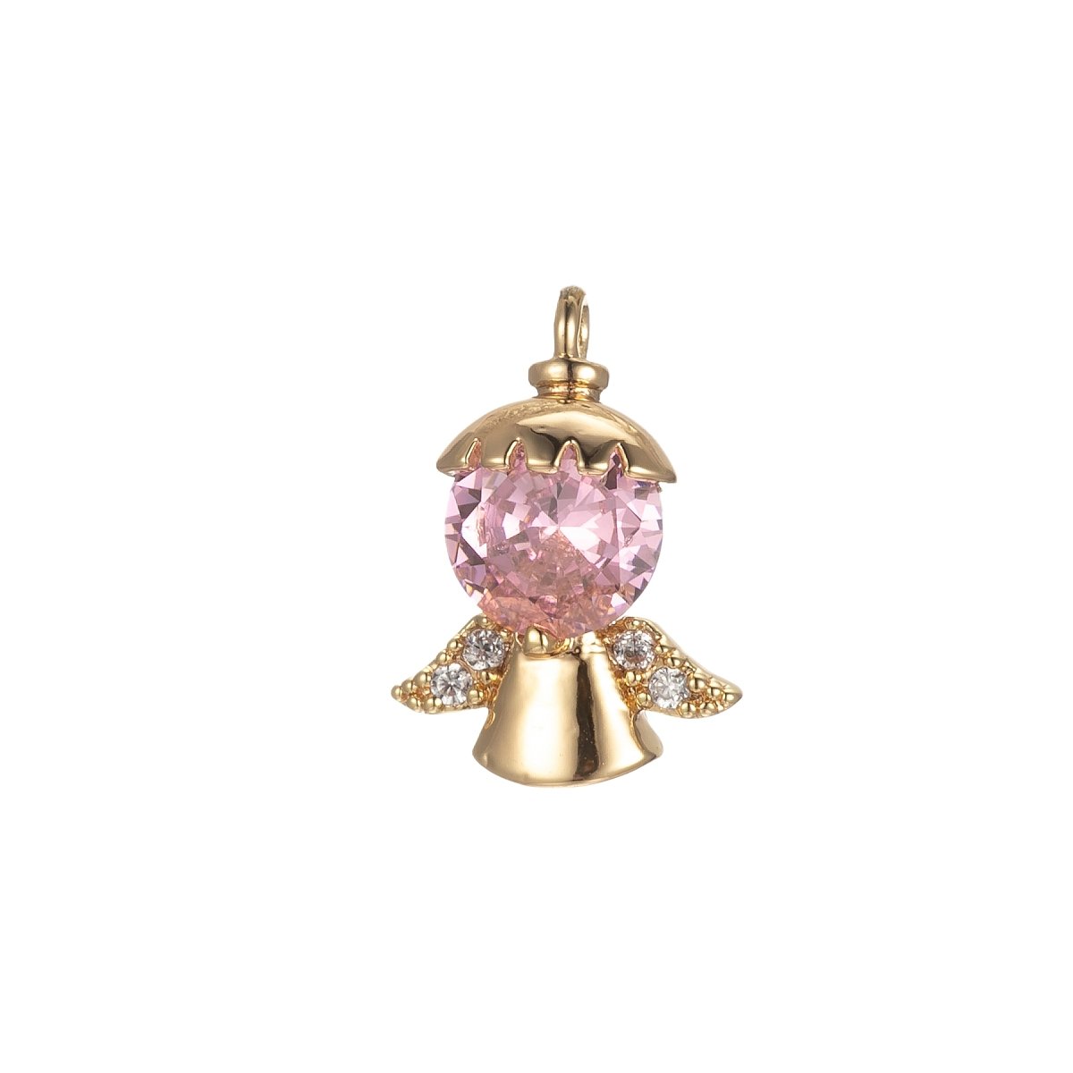 Gold Tiny Angel Charm, Tiny Angel Pendant, Cubic Angel Charm Bracelet Necklace Clear Pink Purple Angel Charm Supply E-855 E-856 E-857