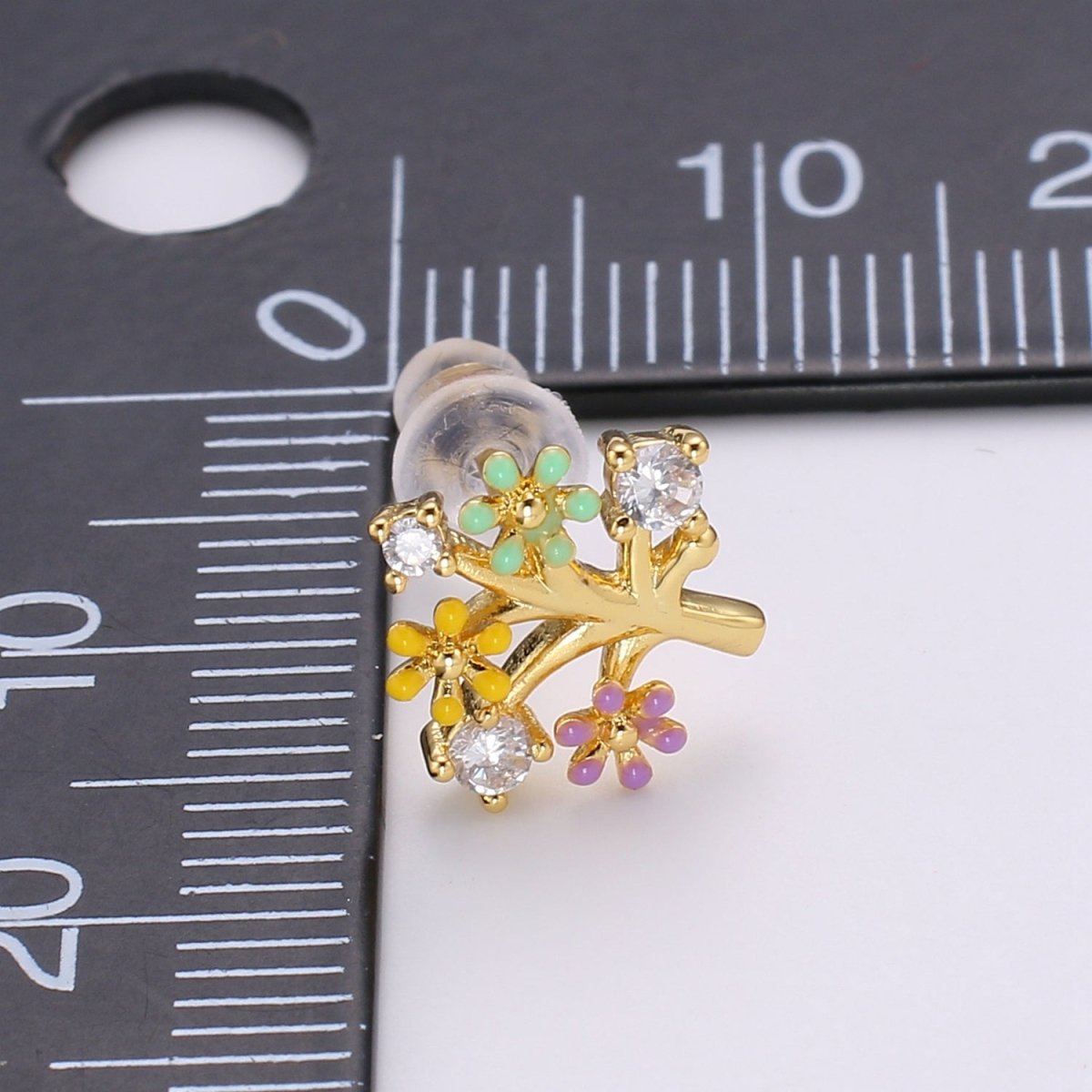Gold Tree Stud Earrings • Cute Earrings • Spring Jewelry • Gold Micro Pave Flower Earrings • Stud Earrings • Valentine gift• Kawaii Earrings Q-368