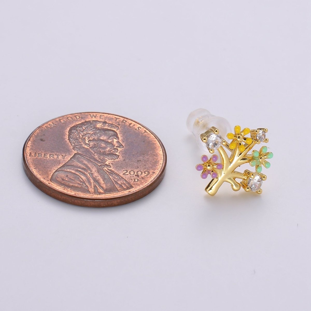 Gold Tree Stud Earrings • Cute Earrings • Spring Jewelry • Gold Micro Pave Flower Earrings • Stud Earrings • Valentine gift• Kawaii Earrings Q-368
