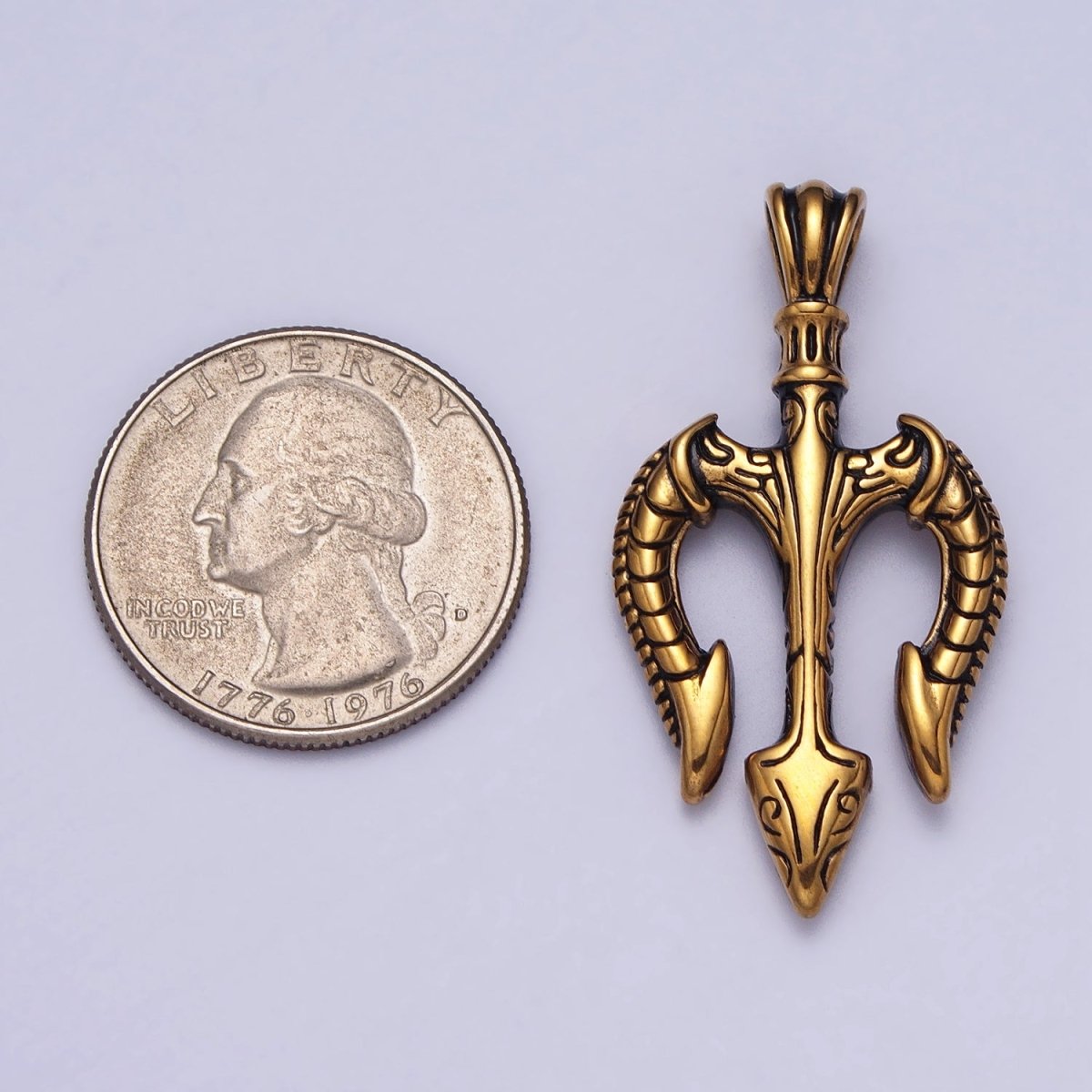 Gold Trident pendant Stainless Steel charm Neptune's necklace Pendant God of Sea Pendant Greek mythology Inspired for Men Jewelry J-342