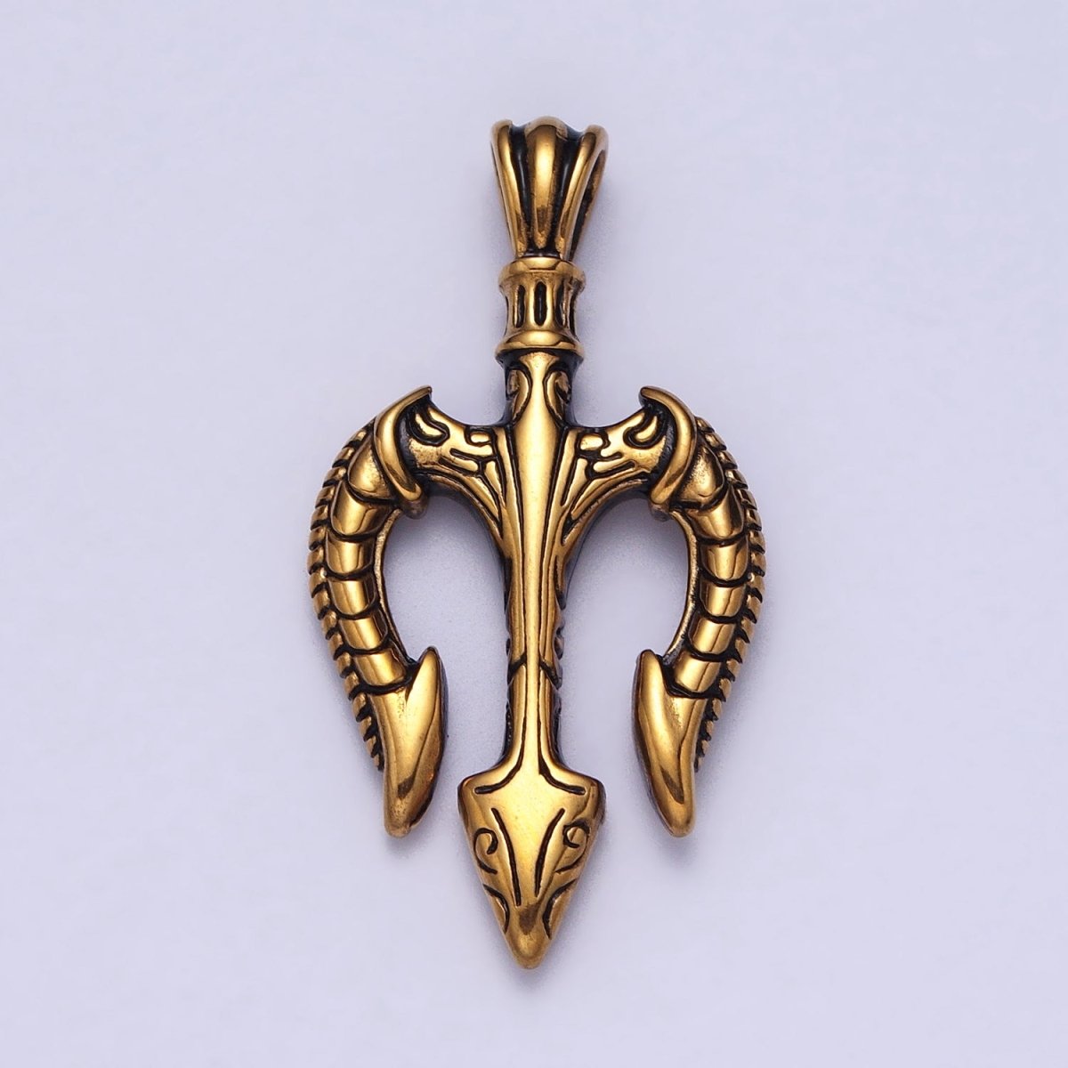 Gold Trident pendant Stainless Steel charm Neptune's necklace Pendant God of Sea Pendant Greek mythology Inspired for Men Jewelry J-342