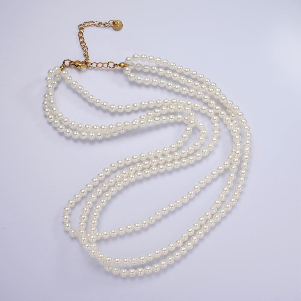 Gold Triple Layer Round Shell Pearl 17 Inch Layering Necklace w. Extender | WA-2318 Clearance Pricing - DLUXCA
