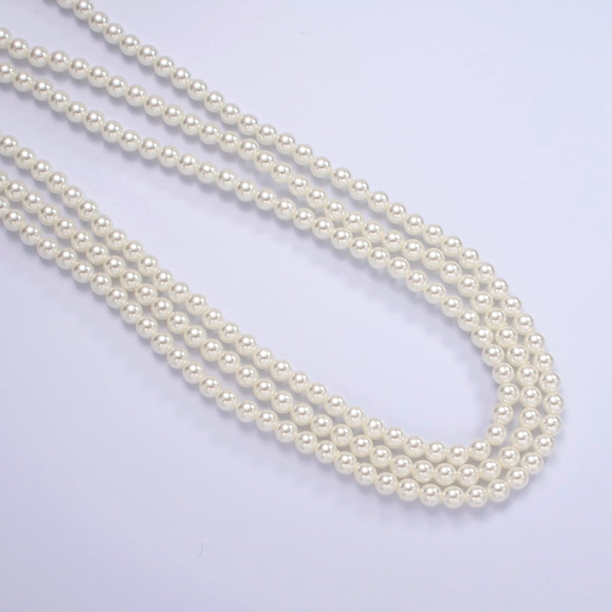 Gold Triple Layer Round Shell Pearl 17 Inch Layering Necklace w. Extender | WA-2318 Clearance Pricing - DLUXCA