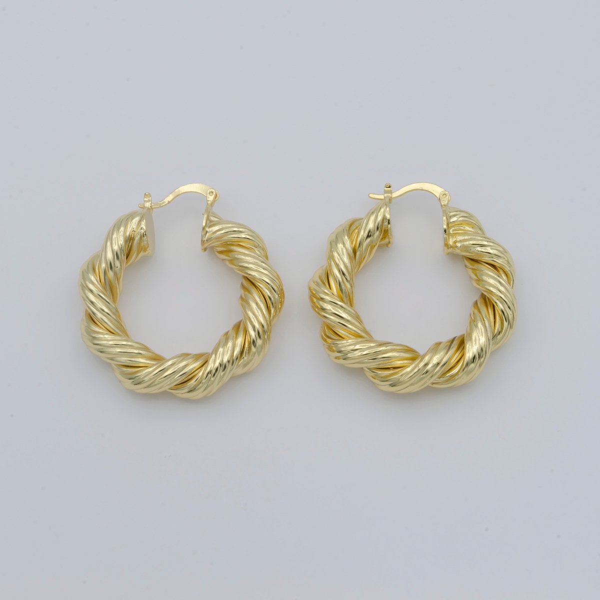 Gold Twisted Hoop Round Earrings, Plain Gold Filled Geometric Daily Earring Jewelry P-106 - DLUXCA