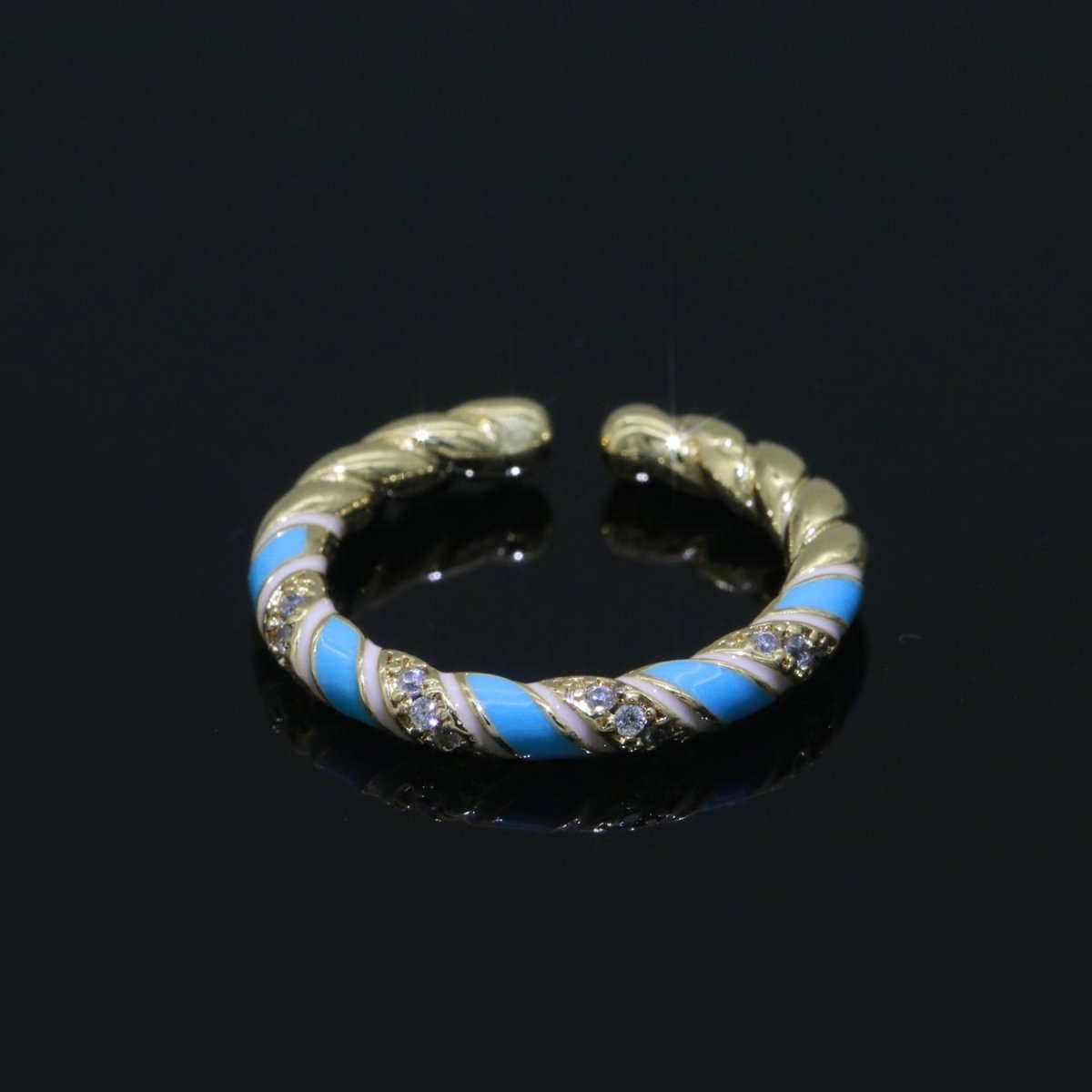 Gold Twisted Ring Enamel Adjustable Ring Micro Pave Swirl Ring Minimalist Jewelry Stackable O-529 ~ O-538