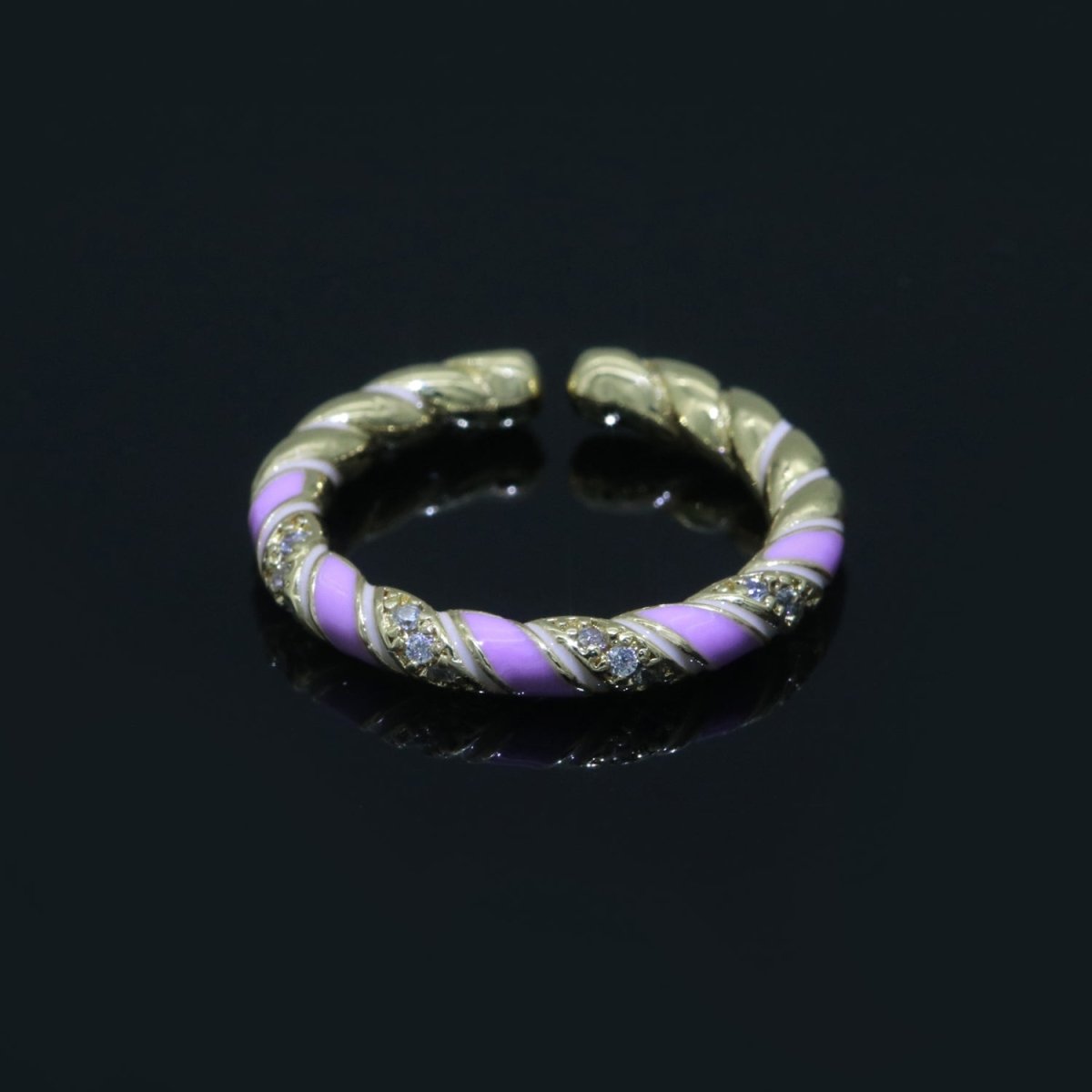 Gold Twisted Ring Enamel Adjustable Ring Micro Pave Swirl Ring Minimalist Jewelry Stackable O-529 ~ O-538