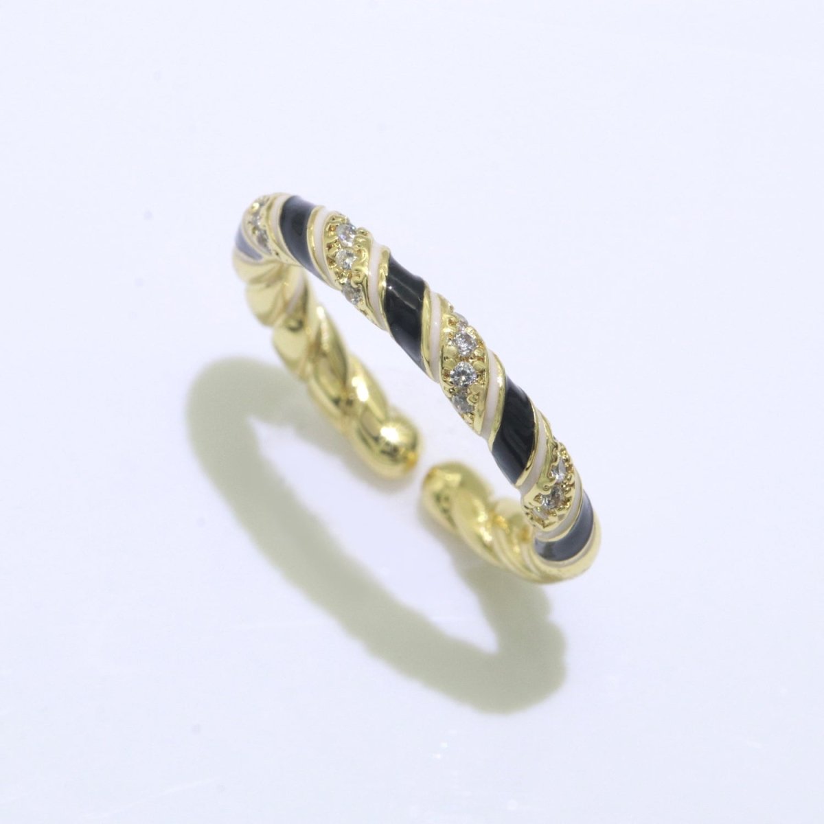 Gold Twisted Ring Enamel Adjustable Ring Micro Pave Swirl Ring Minimalist Jewelry Stackable O-529 ~ O-538