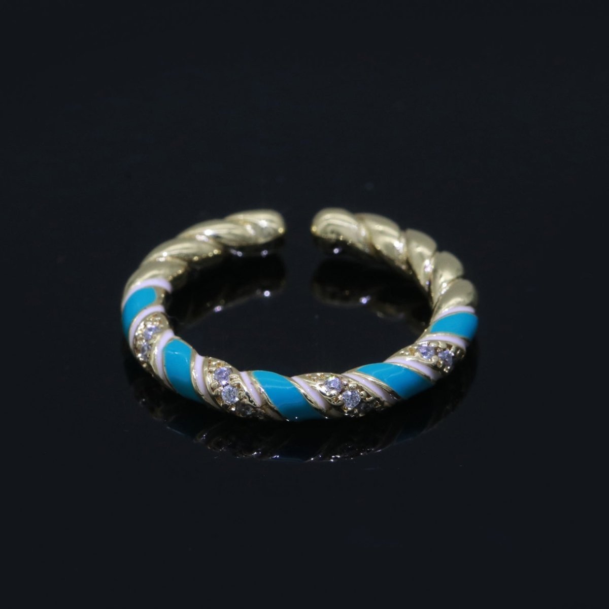 Gold Twisted Ring Enamel Adjustable Ring Micro Pave Swirl Ring Minimalist Jewelry Stackable O-529 ~ O-538