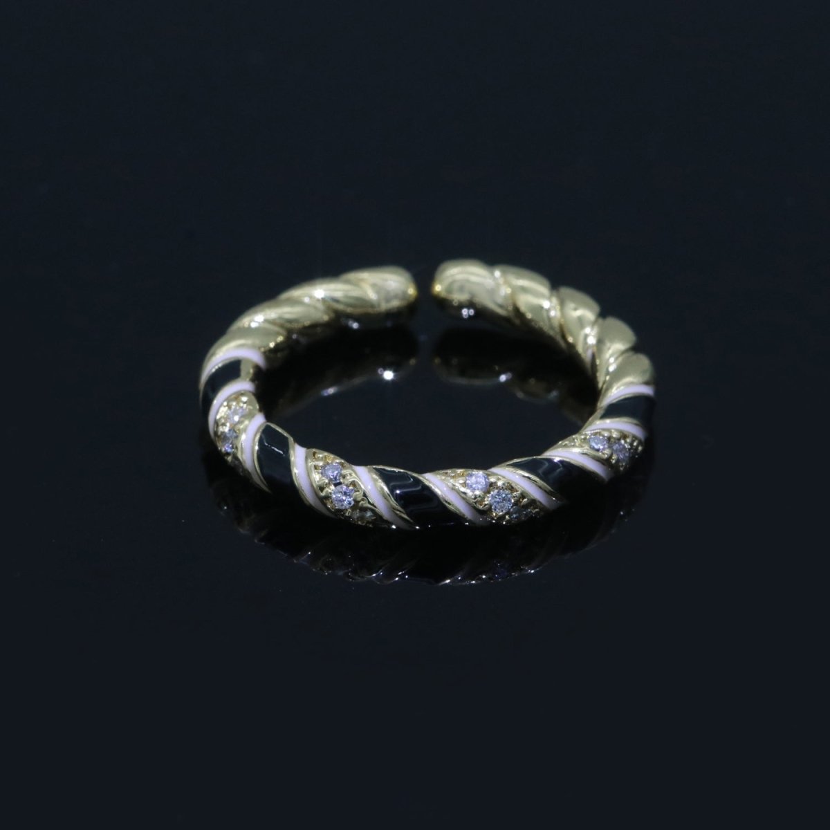 Gold Twisted Ring Enamel Adjustable Ring Micro Pave Swirl Ring Minimalist Jewelry Stackable O-529 ~ O-538