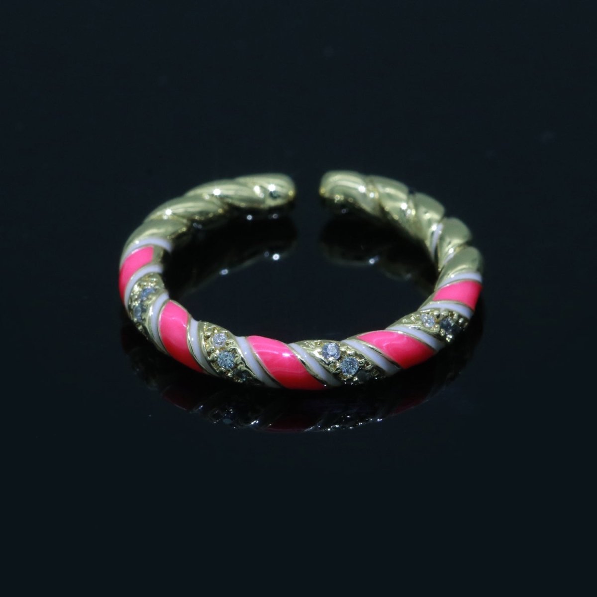 Gold Twisted Ring Enamel Adjustable Ring Micro Pave Swirl Ring Minimalist Jewelry Stackable O-529 ~ O-538