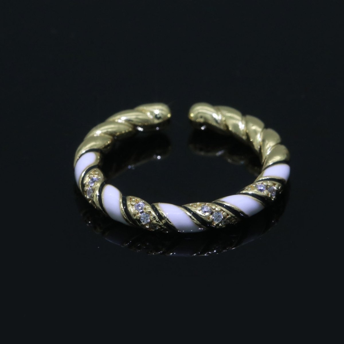 Gold Twisted Ring Enamel Adjustable Ring Micro Pave Swirl Ring Minimalist Jewelry Stackable O-529 ~ O-538