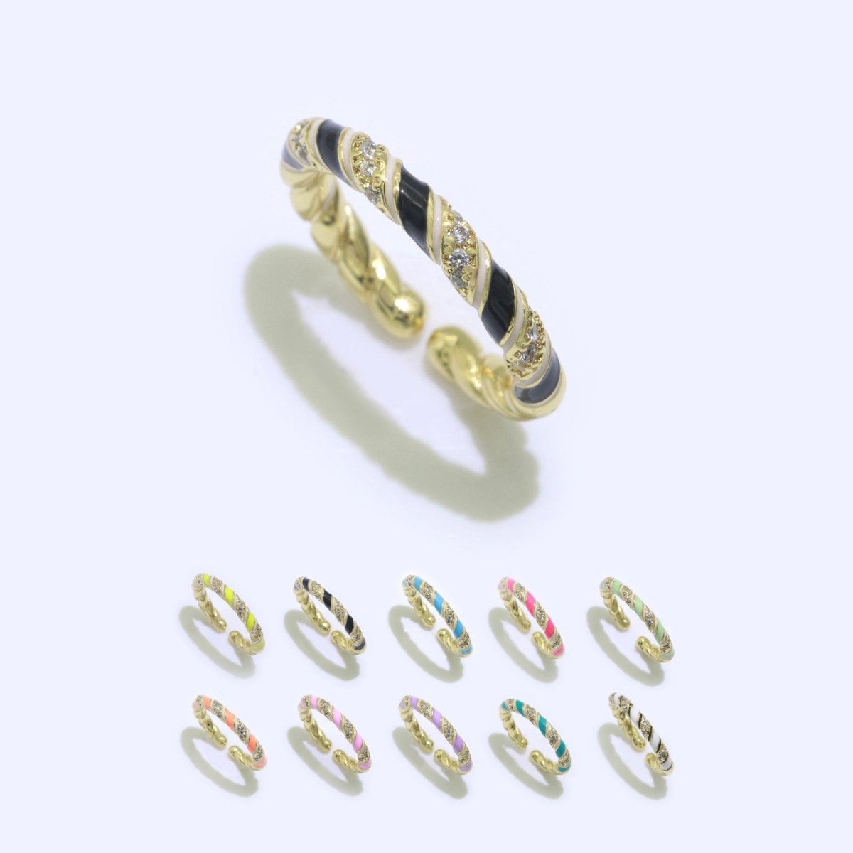 Gold Twisted Ring Enamel Adjustable Ring Micro Pave Swirl Ring Minimalist Jewelry Stackable O-529 ~ O-538