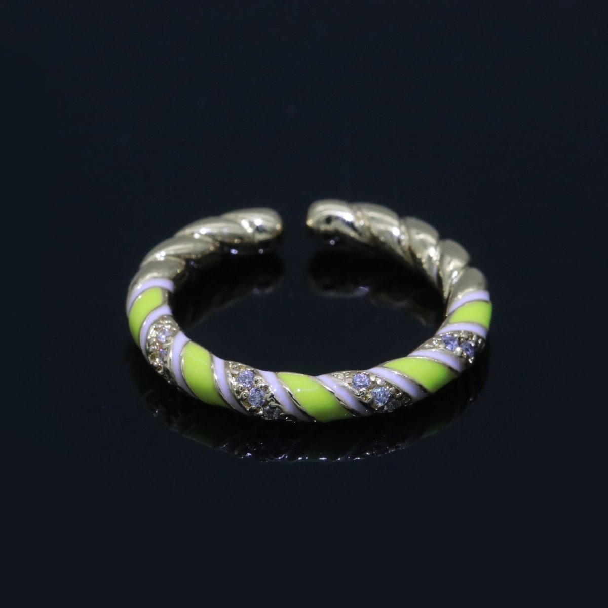 Gold Twisted Ring Enamel Adjustable Ring Micro Pave Swirl Ring Minimalist Jewelry Stackable O-529 ~ O-538