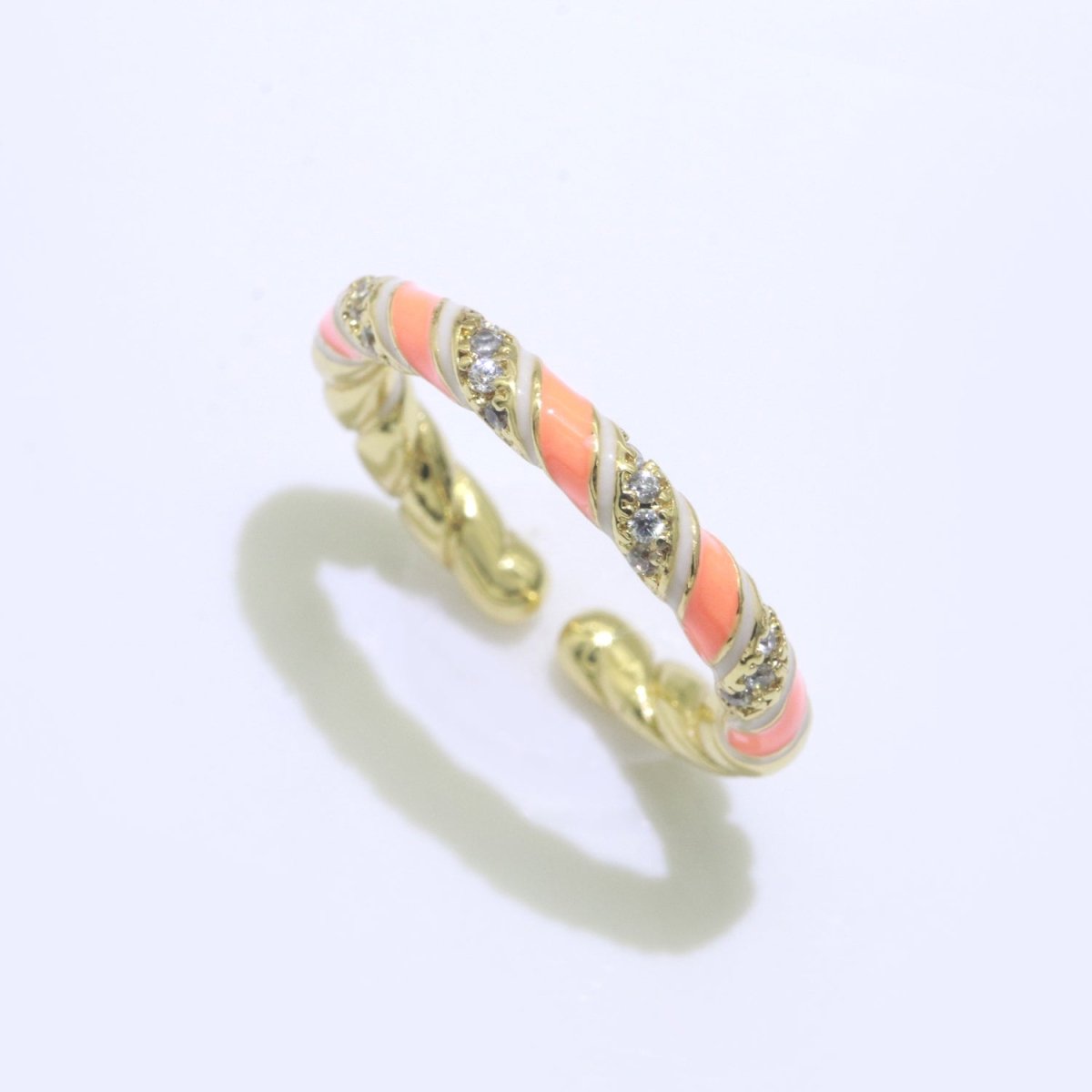 Gold Twisted Ring Enamel Adjustable Ring Micro Pave Swirl Ring Minimalist Jewelry Stackable O-529 ~ O-538