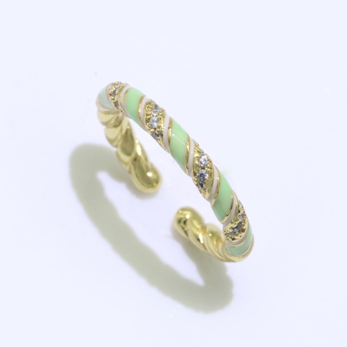 Gold Twisted Ring Enamel Adjustable Ring Micro Pave Swirl Ring Minimalist Jewelry Stackable O-529 ~ O-538