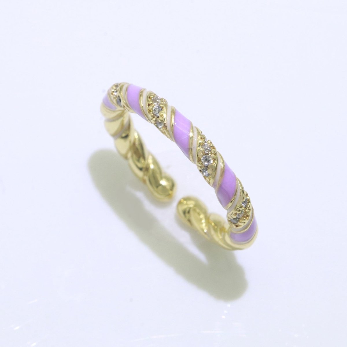 Gold Twisted Ring Enamel Adjustable Ring Micro Pave Swirl Ring Minimalist Jewelry Stackable O-529 ~ O-538