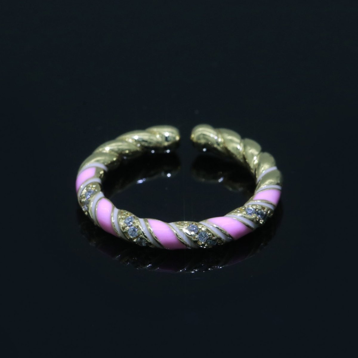 Gold Twisted Ring Enamel Adjustable Ring Micro Pave Swirl Ring Minimalist Jewelry Stackable O-529 ~ O-538