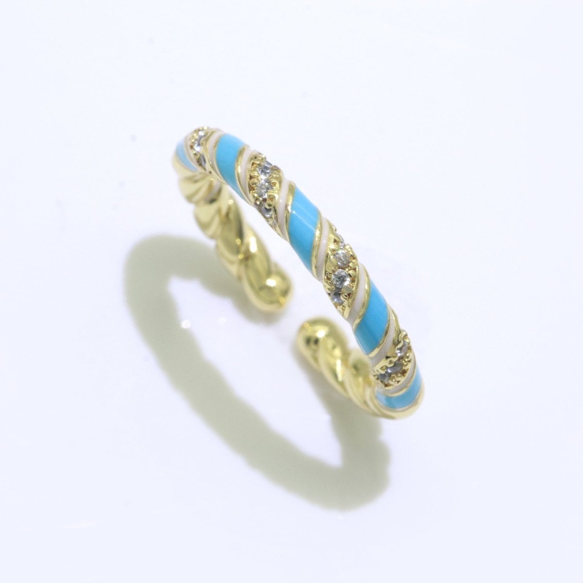 Gold Twisted Ring Enamel Adjustable Ring Micro Pave Swirl Ring Minimalist Jewelry Stackable O-529 ~ O-538