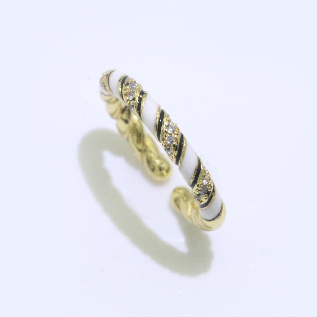 Gold Twisted Ring Enamel Adjustable Ring Micro Pave Swirl Ring Minimalist Jewelry Stackable O-529 ~ O-538