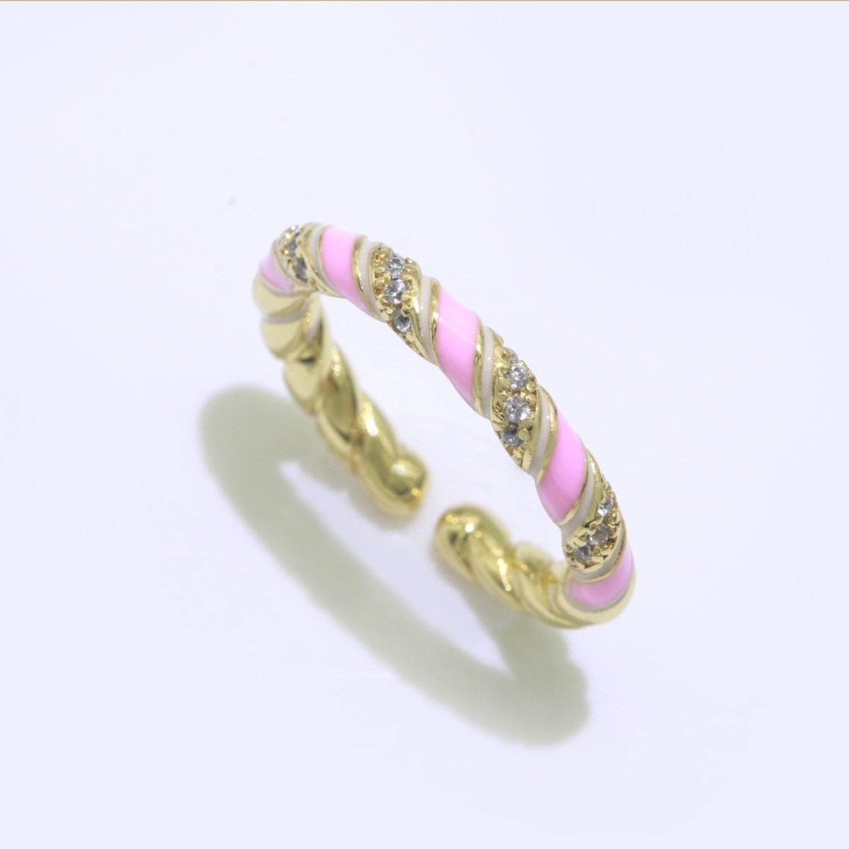 Gold Twisted Ring Enamel Adjustable Ring Micro Pave Swirl Ring Minimalist Jewelry Stackable O-529 ~ O-538