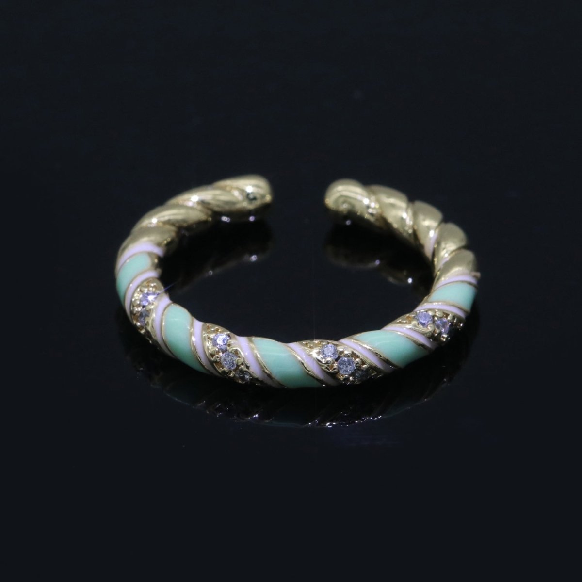 Gold Twisted Ring Enamel Adjustable Ring Micro Pave Swirl Ring Minimalist Jewelry Stackable O-529 ~ O-538