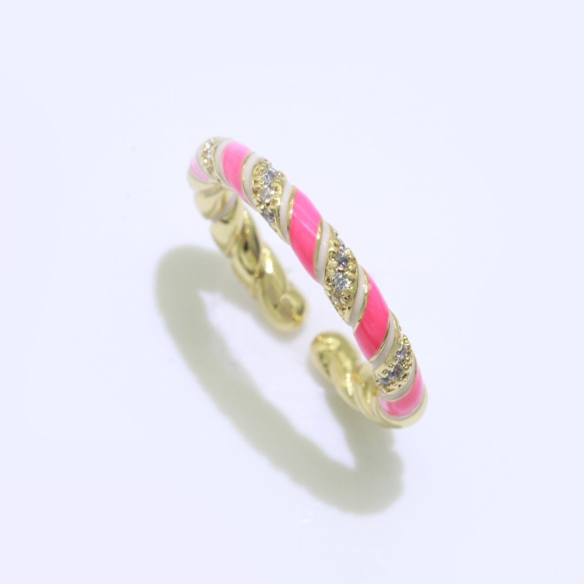 Gold Twisted Ring Enamel Adjustable Ring Micro Pave Swirl Ring Minimalist Jewelry Stackable O-529 ~ O-538