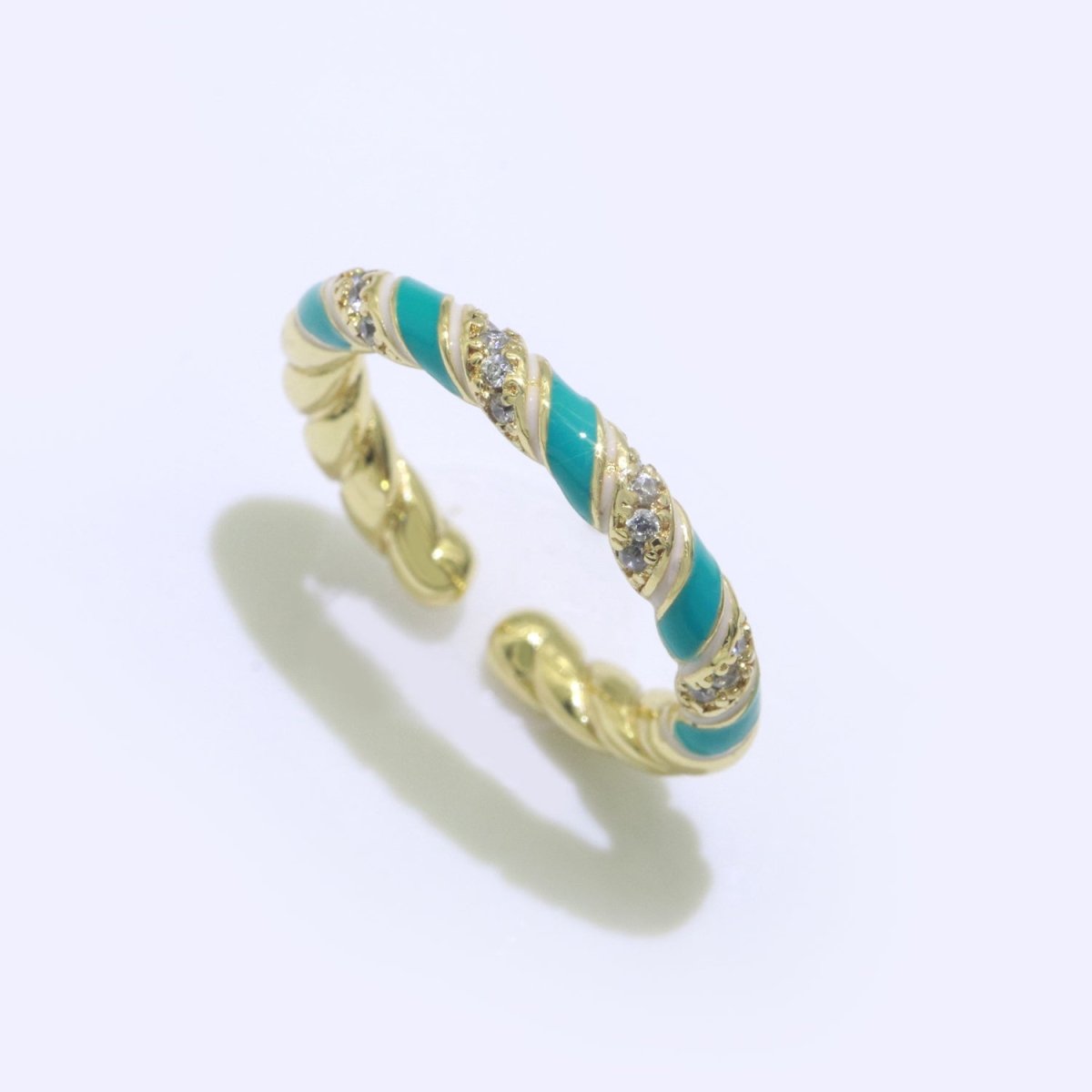 Gold Twisted Ring Enamel Adjustable Ring Micro Pave Swirl Ring Minimalist Jewelry Stackable O-529 ~ O-538
