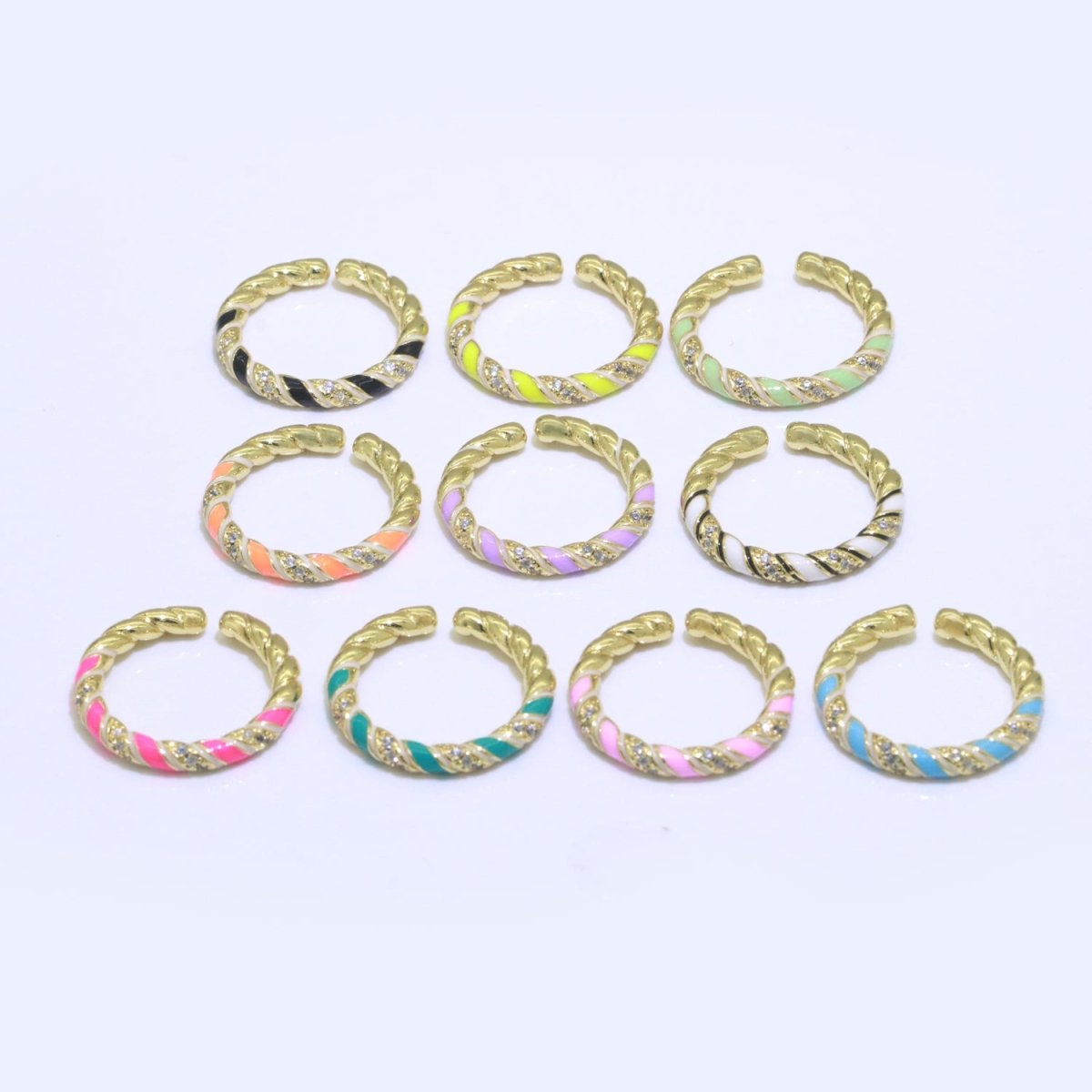 Gold Twisted Ring Enamel Adjustable Ring Micro Pave Swirl Ring Minimalist Jewelry Stackable O-529 ~ O-538