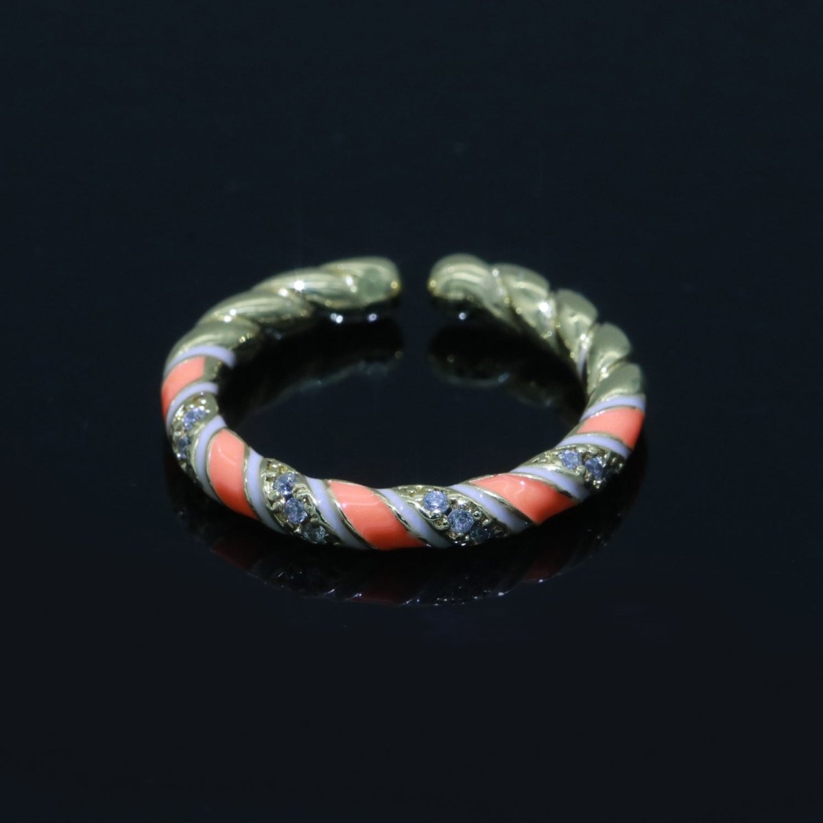 Gold Twisted Ring Enamel Adjustable Ring Micro Pave Swirl Ring Minimalist Jewelry Stackable O-529 ~ O-538