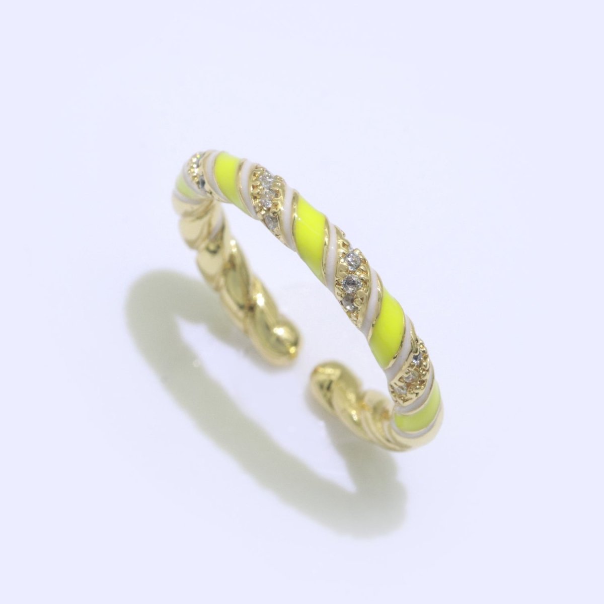 Gold Twisted Ring Enamel Adjustable Ring Micro Pave Swirl Ring Minimalist Jewelry Stackable O-529 ~ O-538
