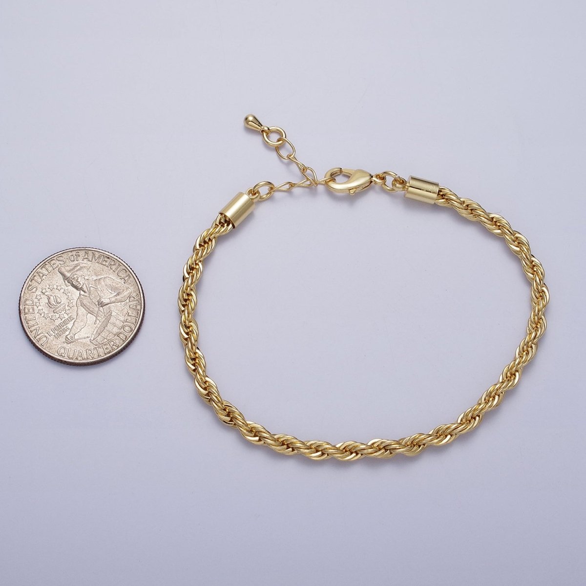 Gold Twisted Rope Chain Bracelet Silver Chunky Rope Chain bracelet 3.7mm thickness | WA-1538 WA-1539 Clearance Pricing
