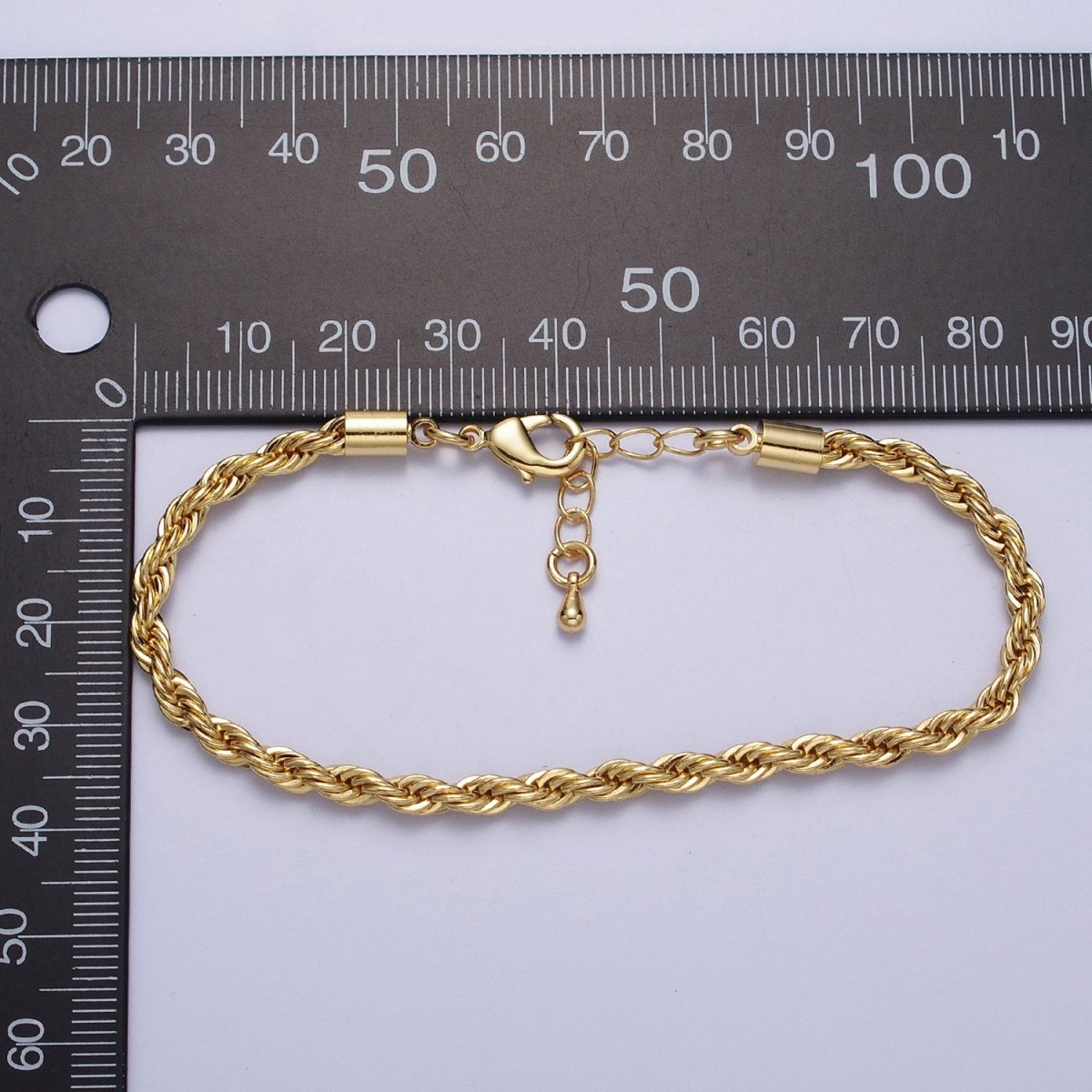 Gold Twisted Rope Chain Bracelet Silver Chunky Rope Chain bracelet 3.7mm thickness | WA-1538 WA-1539 Clearance Pricing