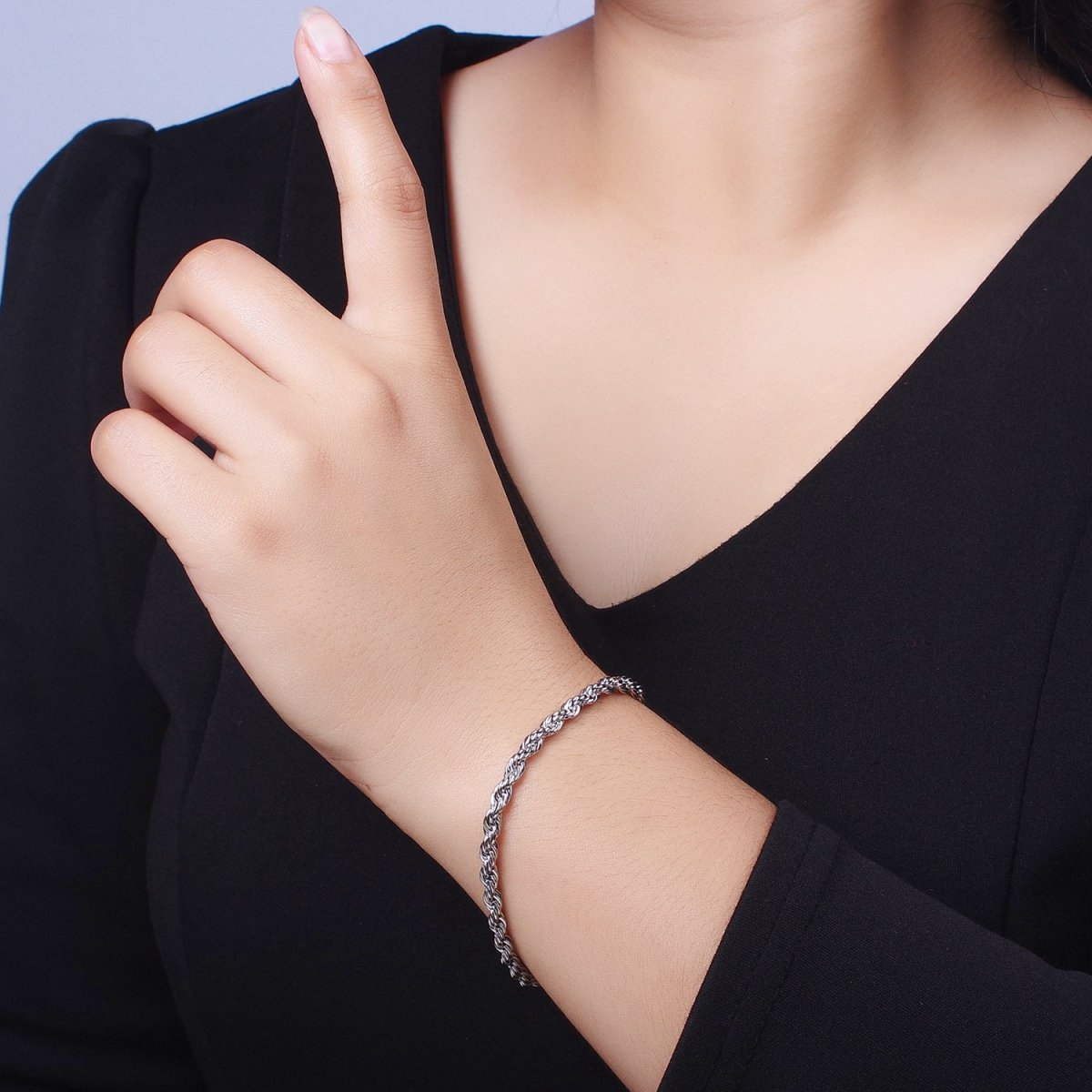 Gold Twisted Rope Chain Bracelet Silver Chunky Rope Chain bracelet 3.7mm thickness | WA-1538 WA-1539 Clearance Pricing