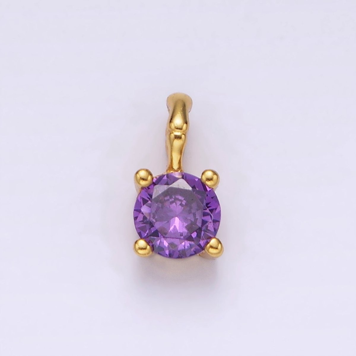 Gold Vermeil Cubic Zirconia CZ Birthstone Bamboo Bail Personalized Charm in Gold & Silver | AG160 - AG183