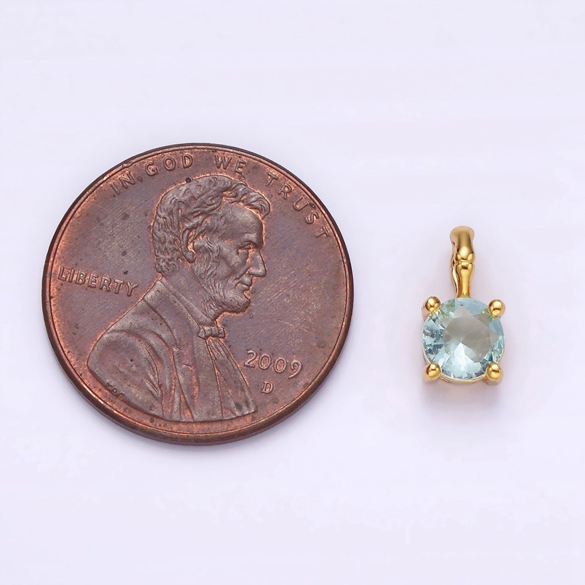 Gold Vermeil Cubic Zirconia CZ Birthstone Bamboo Bail Personalized Charm in Gold & Silver | AG160 - AG183