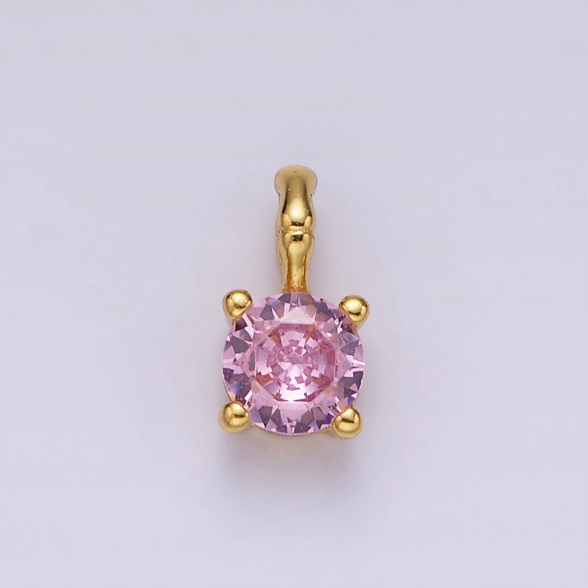 Gold Vermeil Cubic Zirconia CZ Birthstone Bamboo Bail Personalized Charm in Gold & Silver | AG160 - AG183